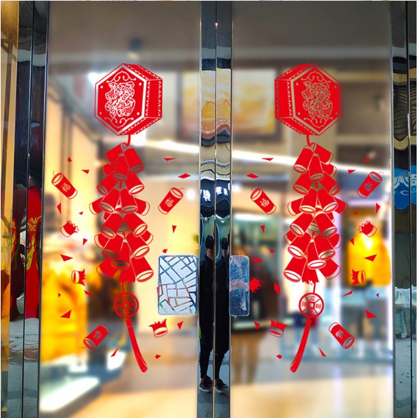 Decal trang trí tết - Hộp dây pháo nổ lớn đỏ