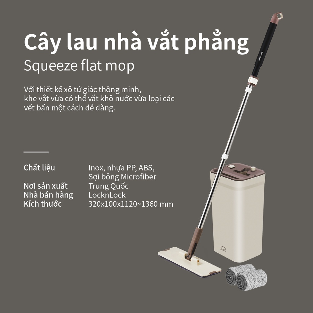 Bộ cây lau nhà LocknLock Squeeze Flat Mop cây lau nhẹ, dễ dàng vắt nước, làm sạch ETM471 - BABYHOPSG