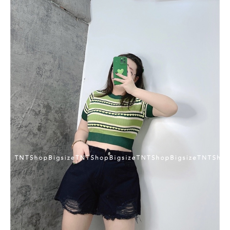 Áo Len Croptop Tim Xanh [ TNT SHOP BIGISZE ]