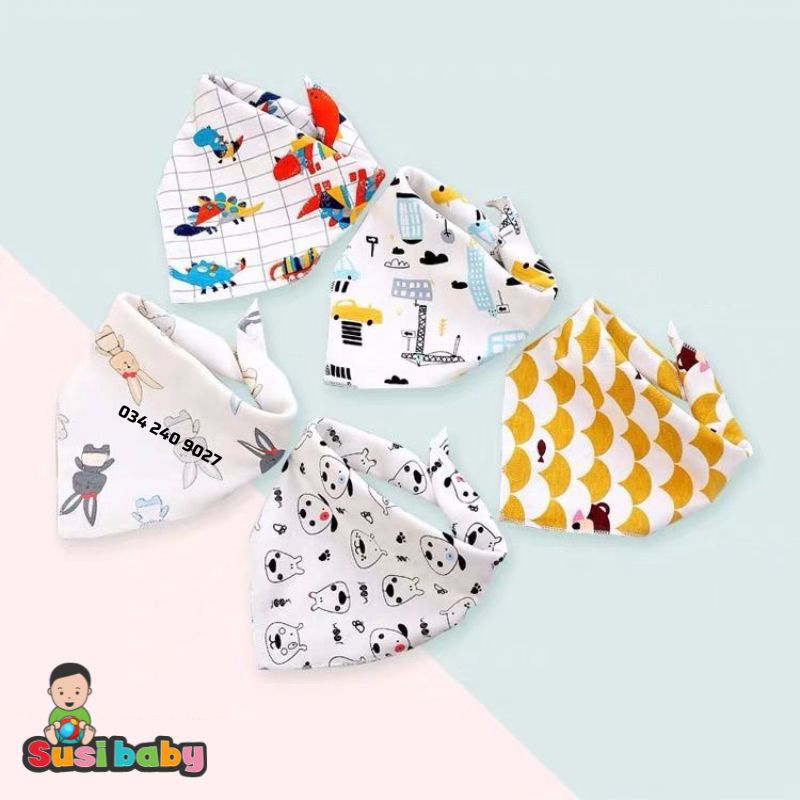 [AN TOÀN] Khăn yếm tam giác cho bé chất liệu Cotton có 2 cúc bấm siêu mềm mịn