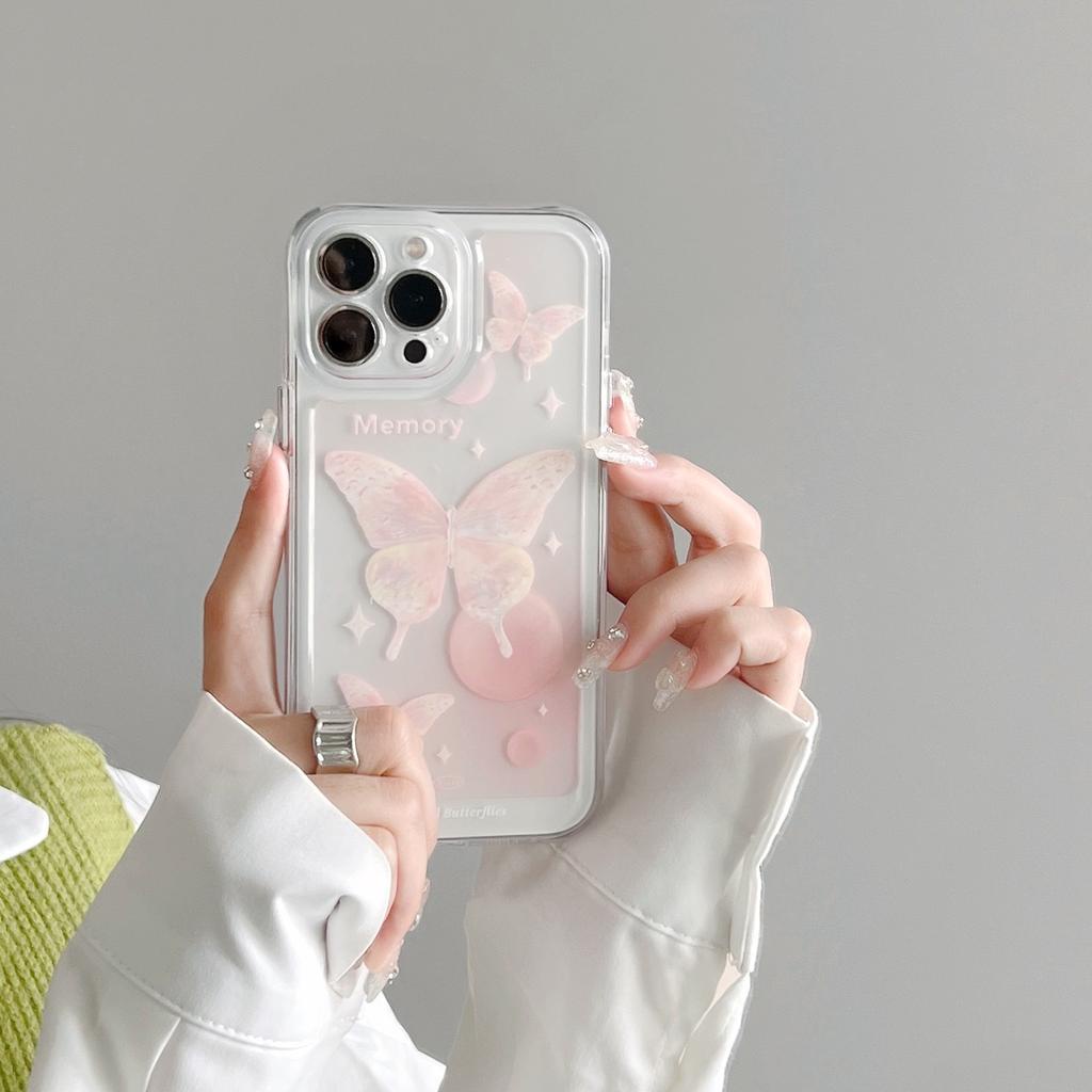 Ốp Điện Thoại Tpu Dẻo In Hình Bướm Nở Nút Kim Loại Cho iphone 13promax 12 11 7plus X XS XR XSMAX