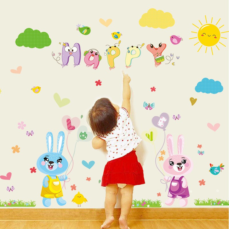 Decal dán tường thỏ happy - DC209