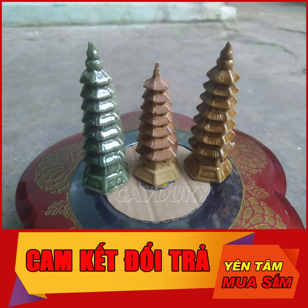Tượng Tháp Chùa mini gốm sứ Bát Tràng-3x3x10 cm làm mô hình trang trí tiểu cảnh, trang trí bể cá