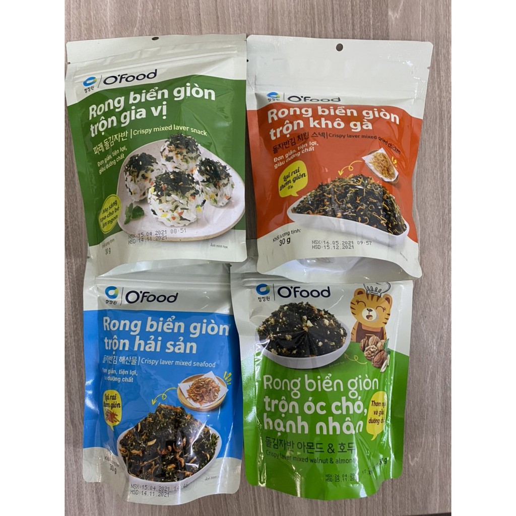 Combo mix 4 vị rong biển trộn cơm O'Food vị truyền thống, hải sản, khô gà, hạnh nhân óc chó dinh dưỡng, tiện dụng
