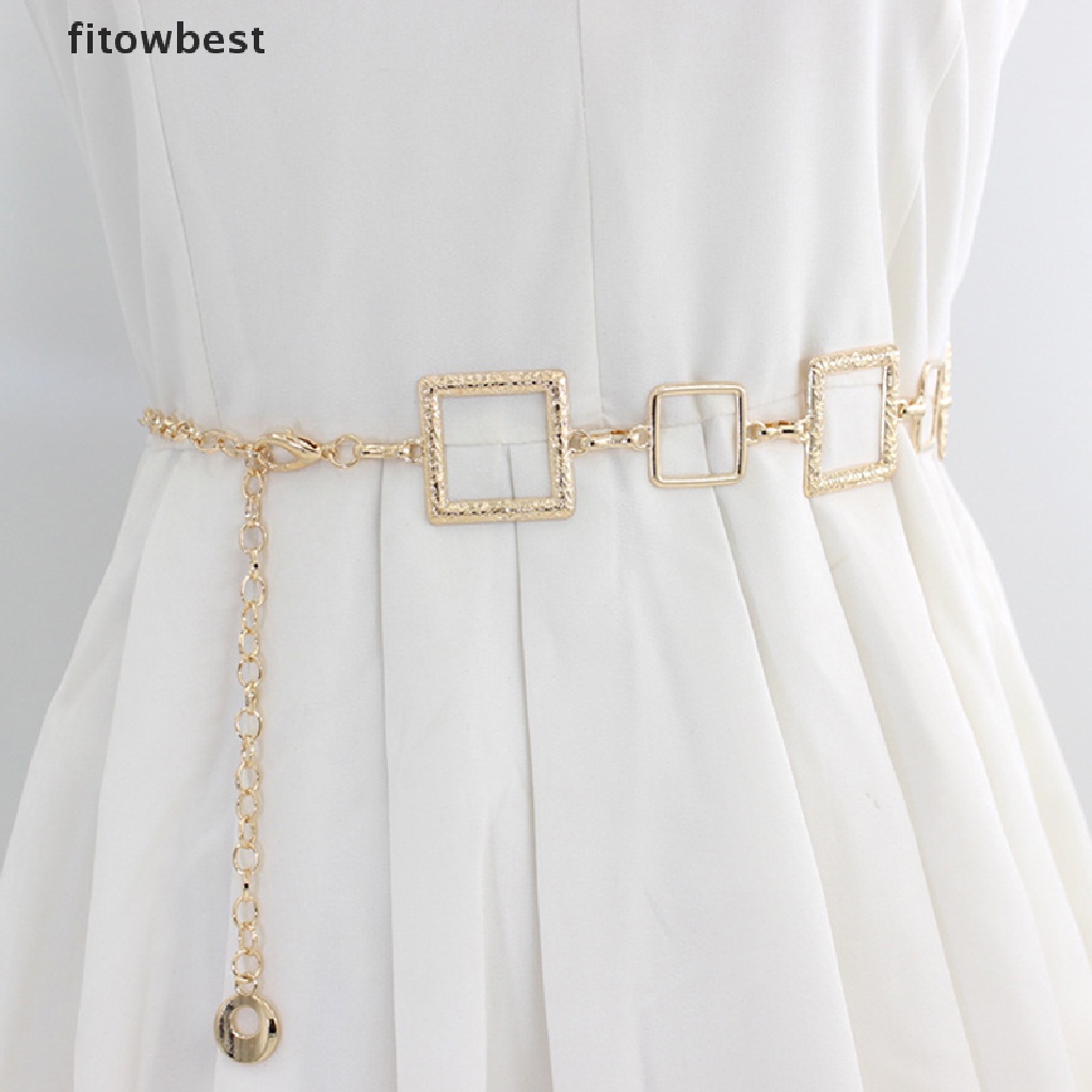 Thắt lưng GJCUTE dây xích móc kim loại hình vuông có thể điều chỉnh thời trang cho nữ