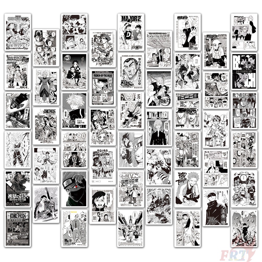 Set 50 hình dán mini hỗn hợp hoạt hình anime trắng đen cổ điển Shōnen Manga Series 03 chống nước tự làm thời trang