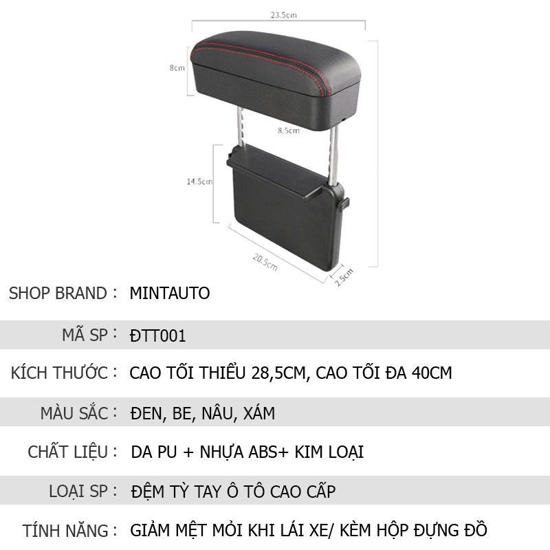 Hộp tỳ tay ô tô bọc da cài khe ghế kèm hộp đựng đồ cao cấp phù hợp mọi dòng xe