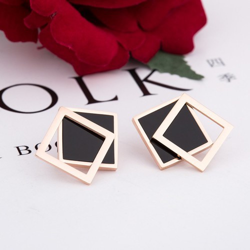 Bông Tai Vuông 2 Lớp Titan Ko Đen TT 3293