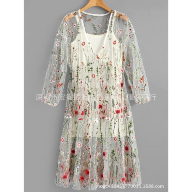 Váy ren thêu hoa dáng rộng | BigBuy360 - bigbuy360.vn