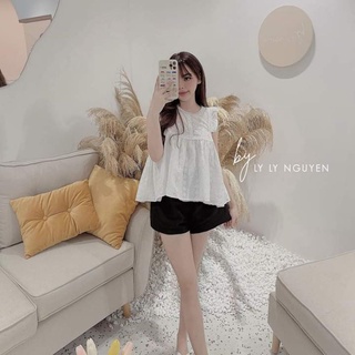 Áo ren trắng sát nách dáng babydoll