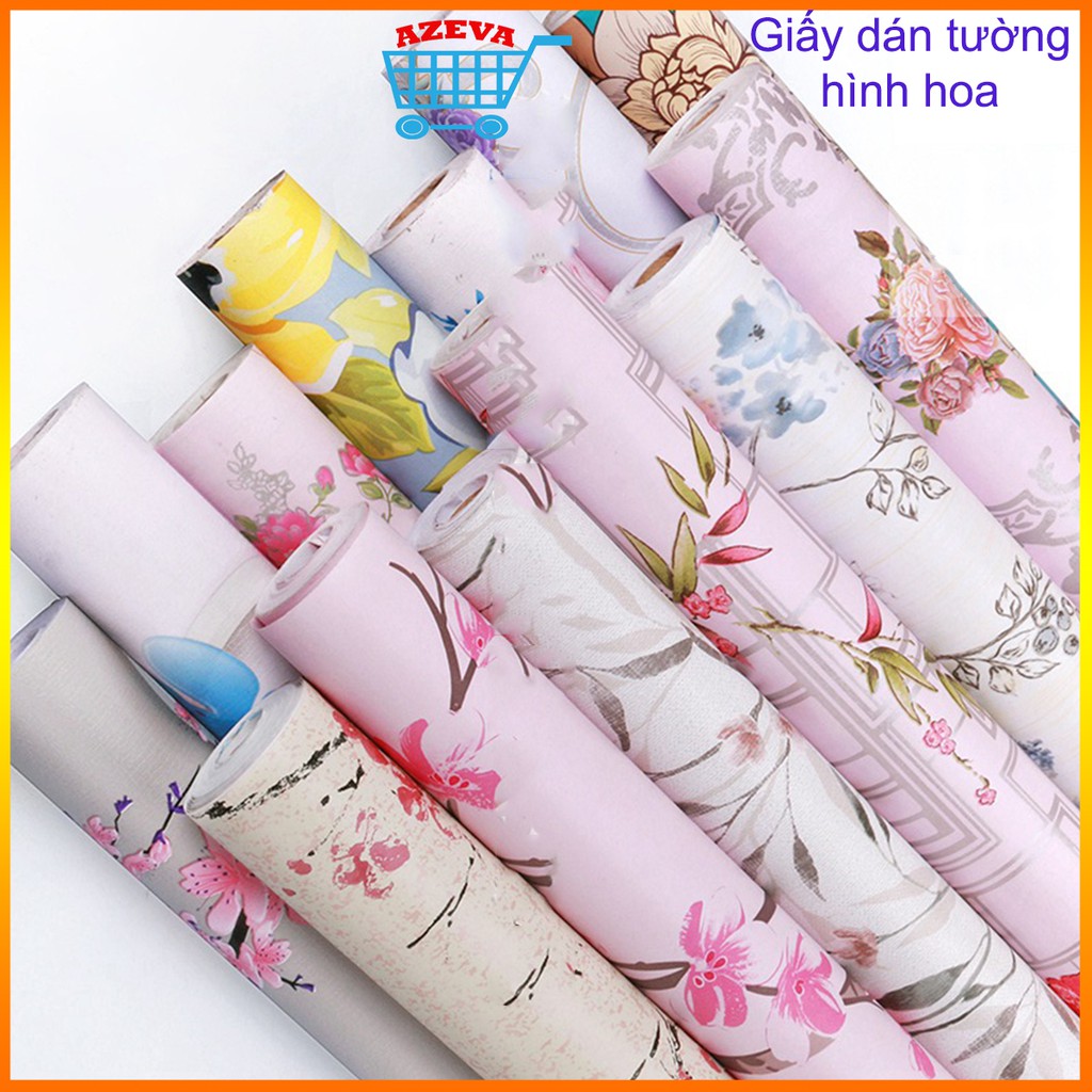 Giấy dán tường hình hoa lãng mạn có keo sẵn khổ rộng 45cm, decal giấy dán tường dễ thương - AZEVA