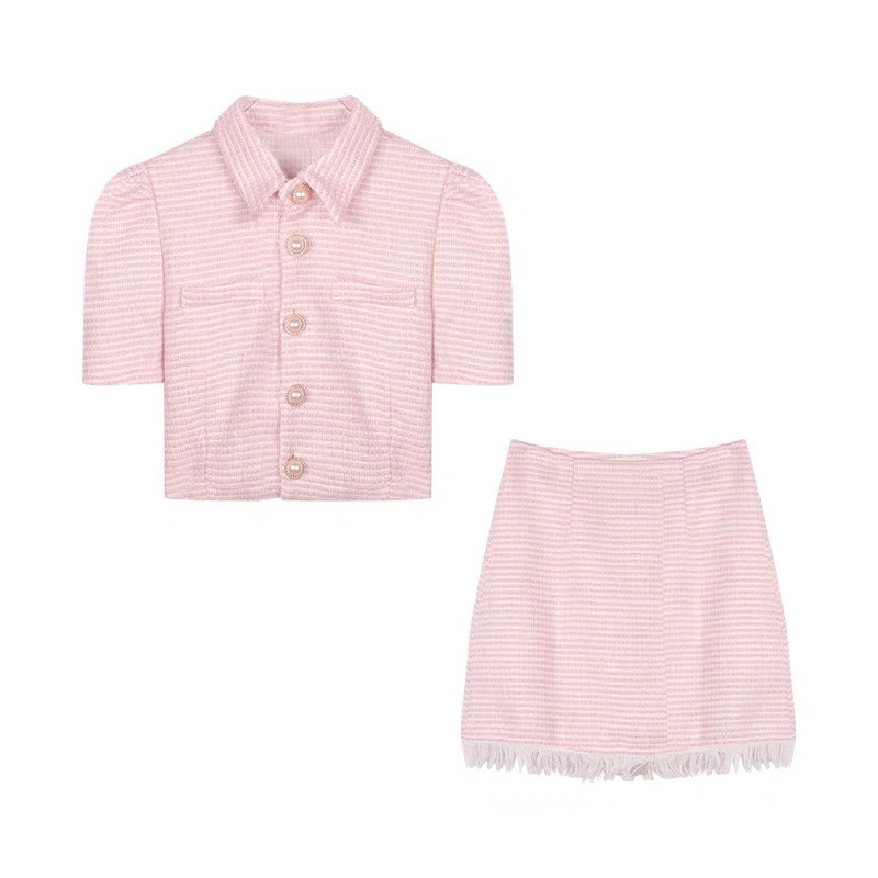 Set váy Pinky Dress vải tweed kèm ảnh thật