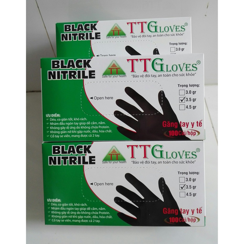 Găng tay y tế không bột TTGloves màu đen 3.5Gr