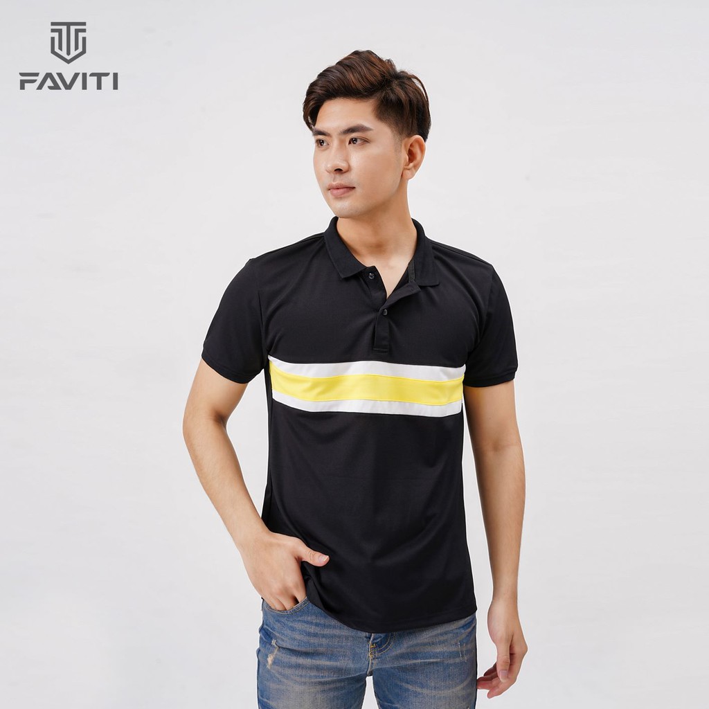 Áo Phông Nam có cổ bẻ áo polo nam trơn đẹp tay ngắn thun cotton kẻ ngang FAVITI AT128 | BigBuy360 - bigbuy360.vn