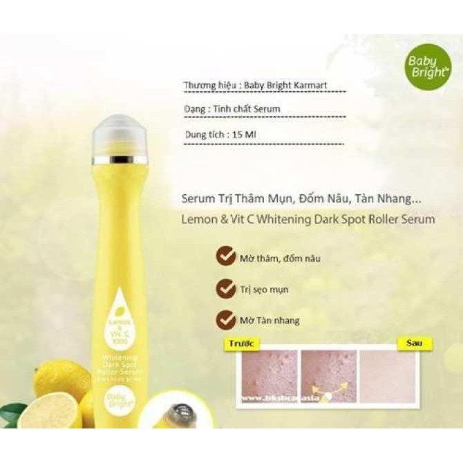 Serum Mờ Thâm, Mờ Tàn Nhang Vitamin C Baby Bright Dạng Lăn - Cây Lăn Baby Bright Giảm Thâm và Mờ Tàn Nhang Thái Lan