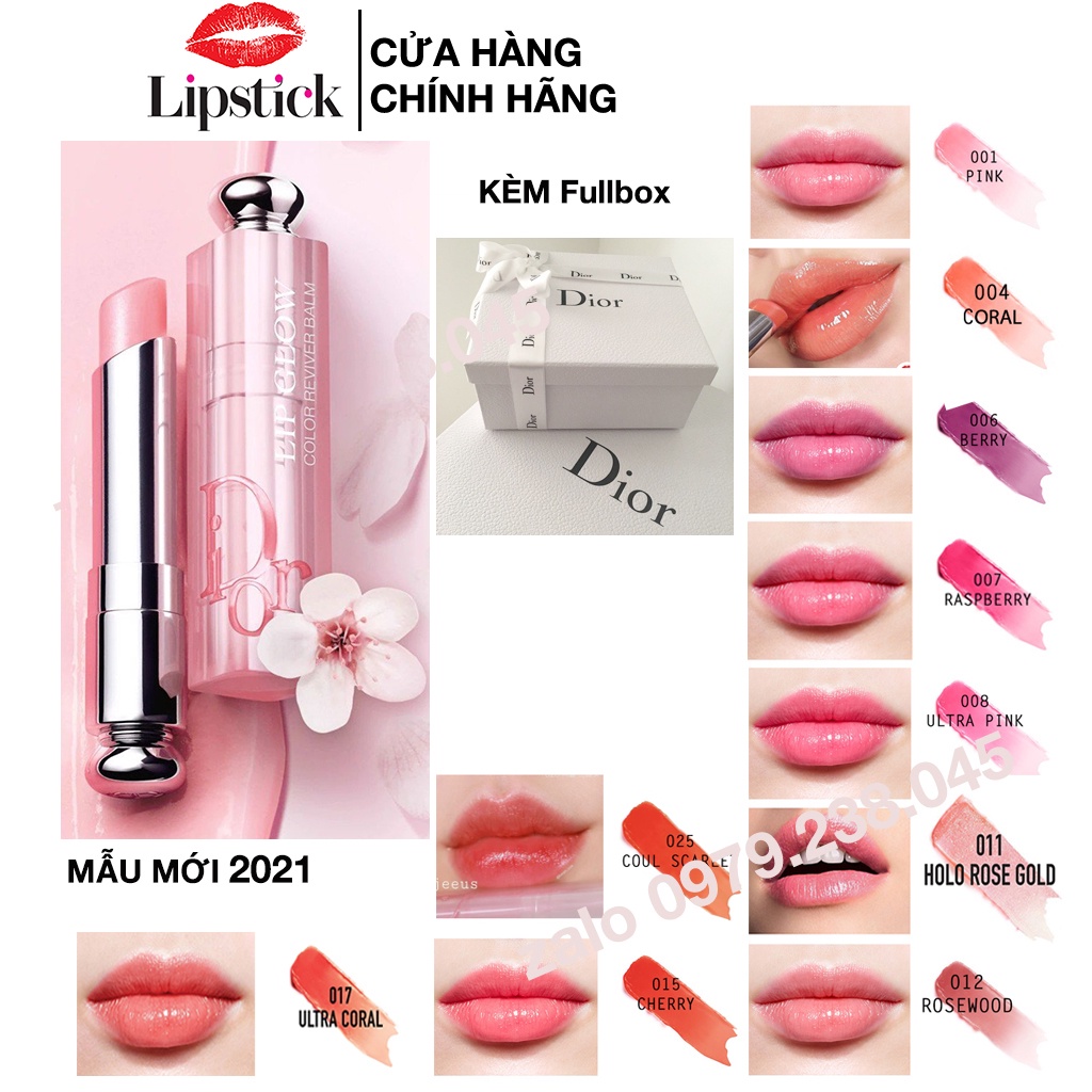 Son dưỡng DIOR Addict Lip Glow mẫu nới 2021, son dưỡng môi có màu tặng kèm fullbox hộp hãng