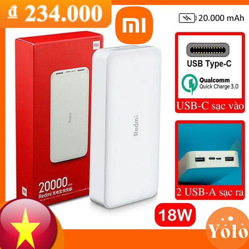 Sạc Dự Phòng Xiaomi Redmi Sạc Nhanh Pin Dự Phòng 20000mah Củ Sạc Dự 10000mah Fast Charge Power Bank Chính Hãng