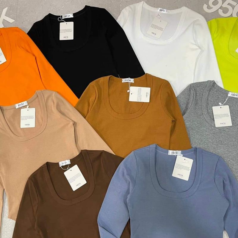 Áo thun cổ U vạt bầu dài tay hàng QC