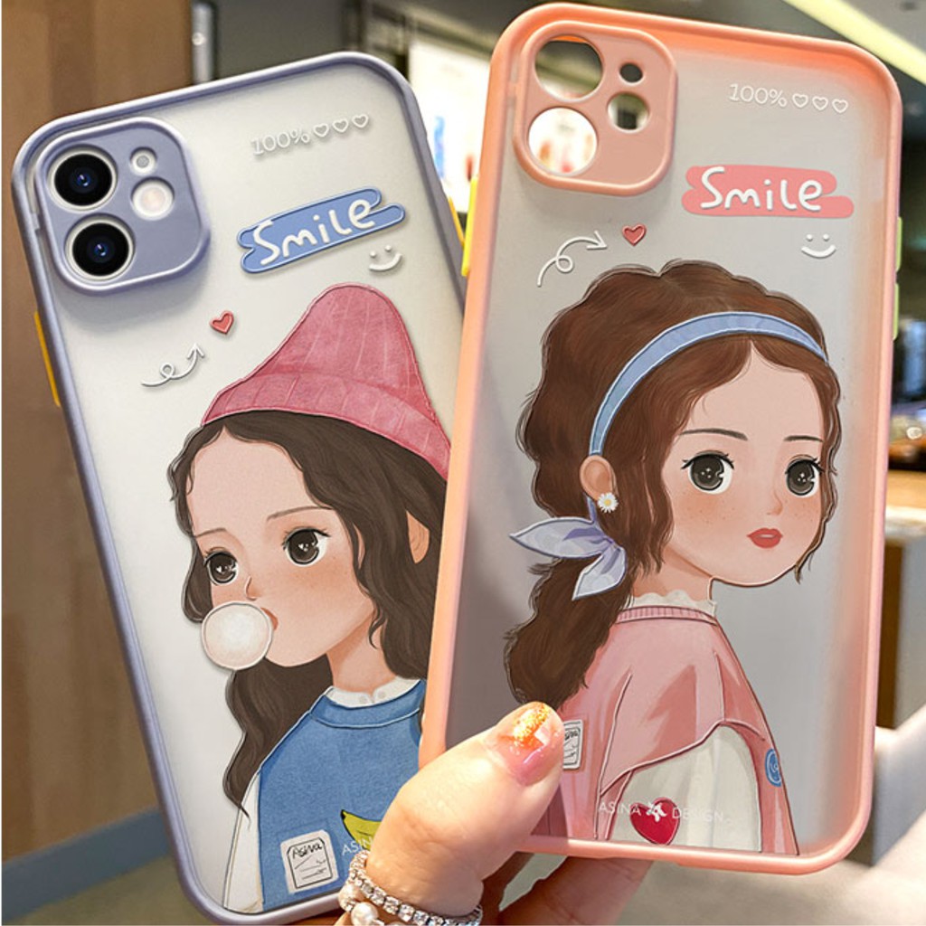 [ OPPO ] Ốp Lưng Nhám Chống Sock, Va Đập Bảo Vệ Camera Girl Smile - G102