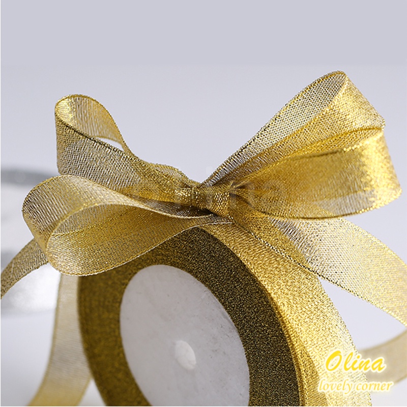 Cuộn Dây Ruy Băng 22Mút 6mm-50mm Màu Vàng Kim/Bạc Dùng Để Gói Quà