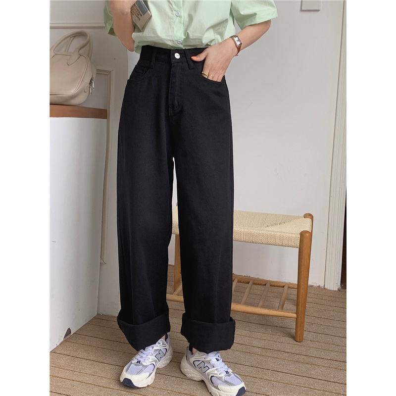 Quần jean SUXI lưng cao đơn giản phong cách Hàn Quốc