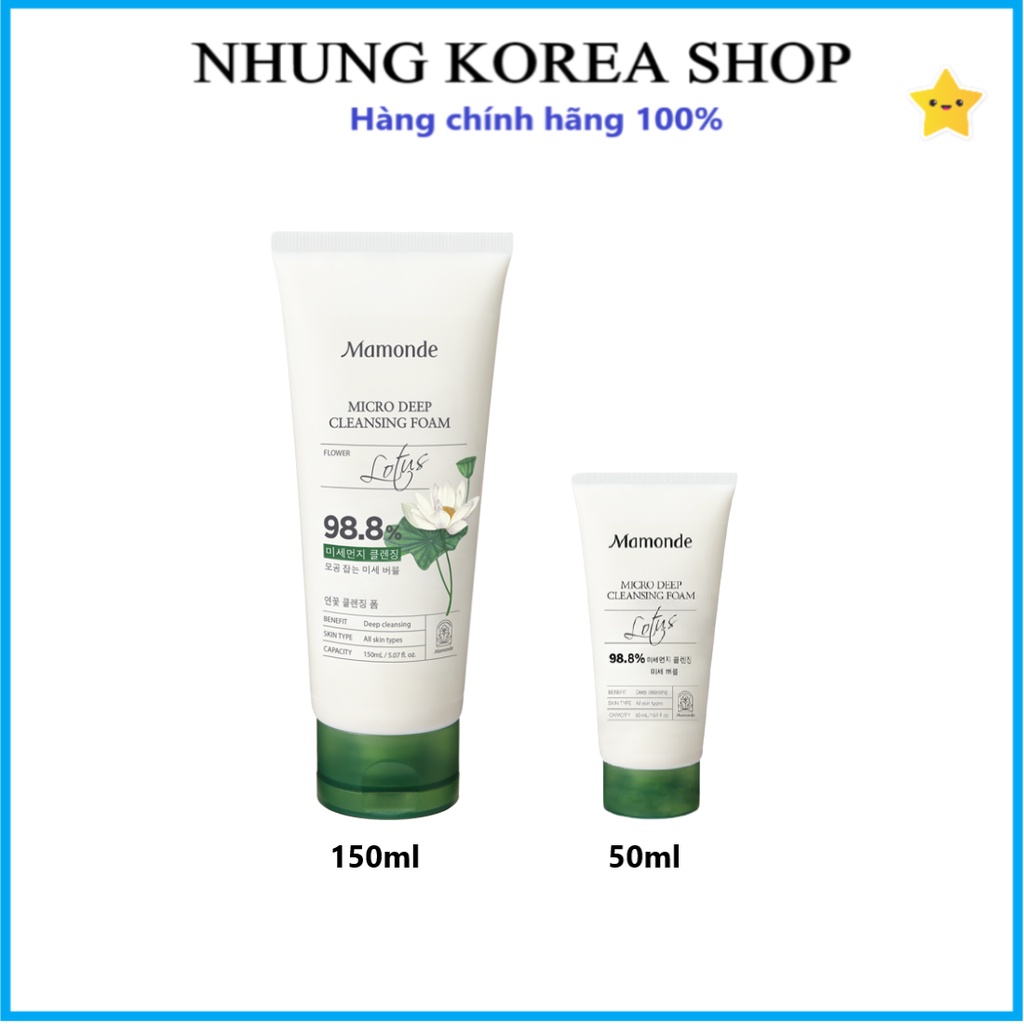 (Chính hãng) Sữa rửa mặt làm sạch lỗ chân lông mụn đầu đen Mamonde Micro Deep Cleansing Foam