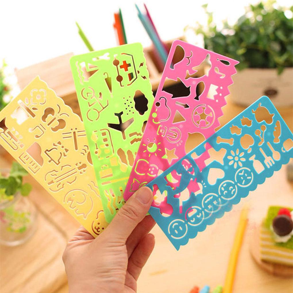 Set 4 Thước Kẻ Hoạt Hình Bằng Nhựa Màu Ngẫu Nhiên