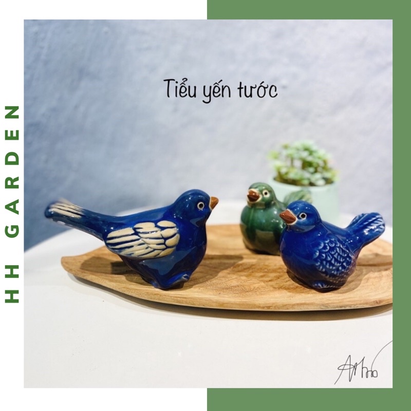 Chim gốm- Tiểu yến tước đuôi dài- Chim gốm trang trí tiểu cảnh decor xuất khẩu
