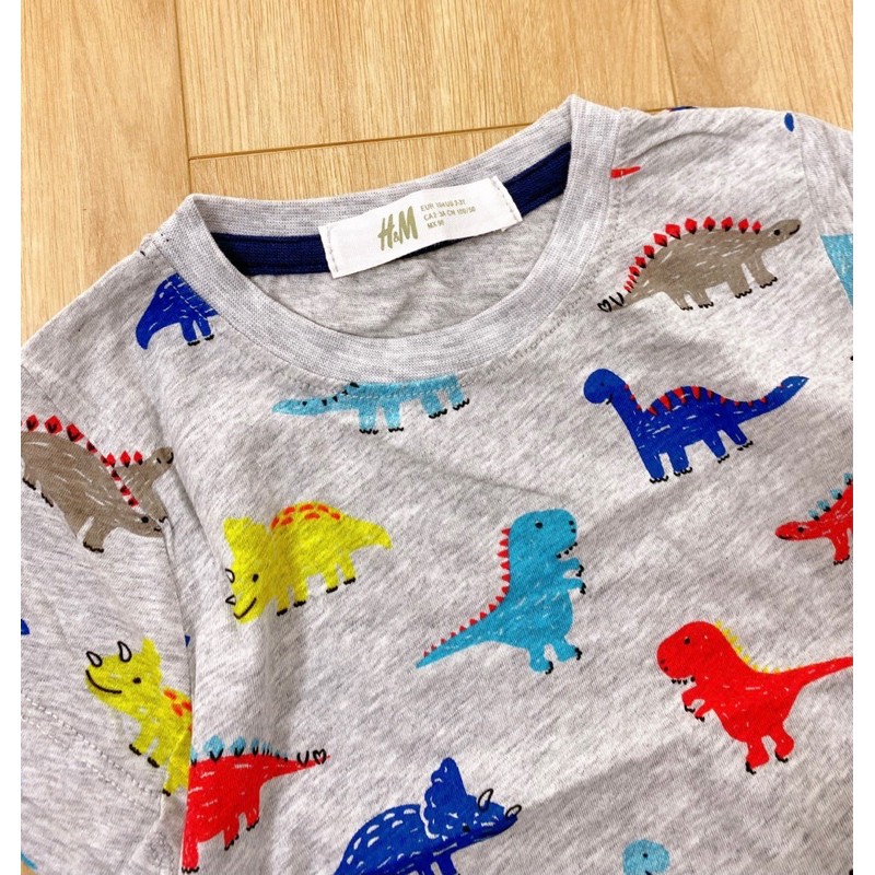 Bộ quần áo trẻ em in hình khủng long H&M bộ quần áo thun cho bé trai chất cotton hàng xuất