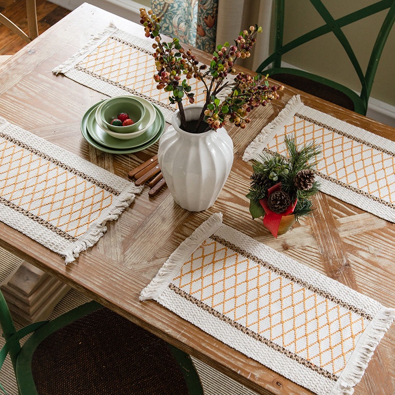 Khăn trải bàn phối tua rua tg phong cách đồng quê Mỹ