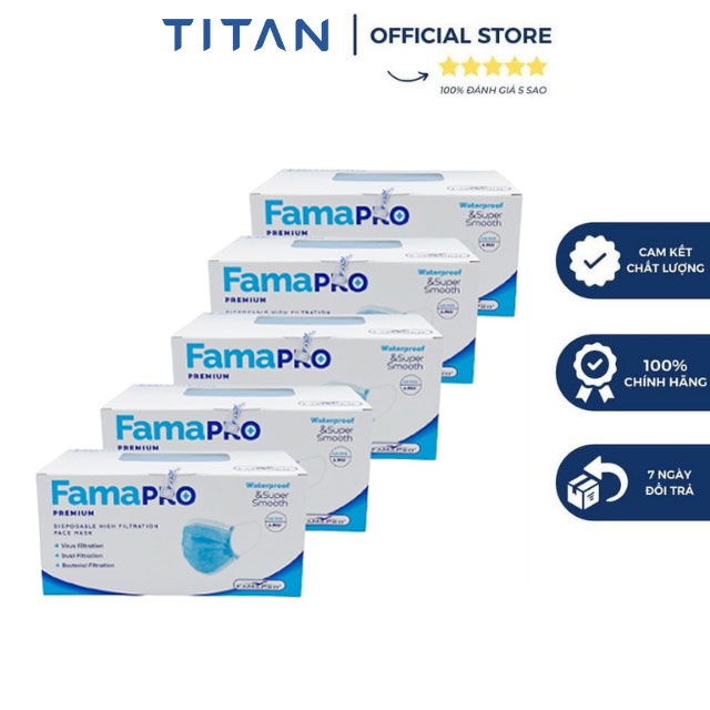 [PREMIUM - COMBO 5 HỘP] Khẩu trang y tế cao cấp 4 lớp kháng khuẩn Famapro PREMIUM (40 cái / hộp)