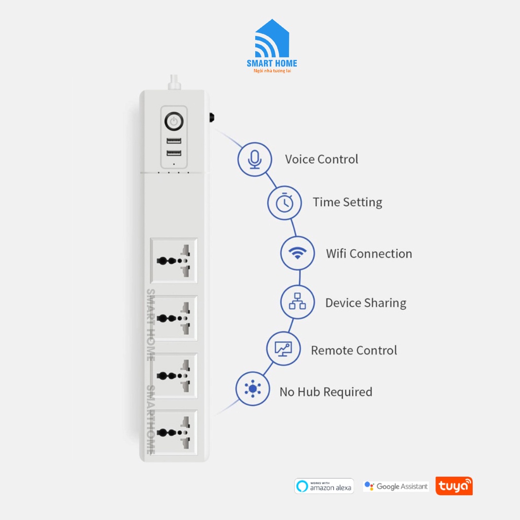 Ổ Cắm Điện Wifi Thông Minh, Điều Khiển Qua App Tuya, Ổ Cắm Hẹn Giờ Có USB [ BH-12TH ]