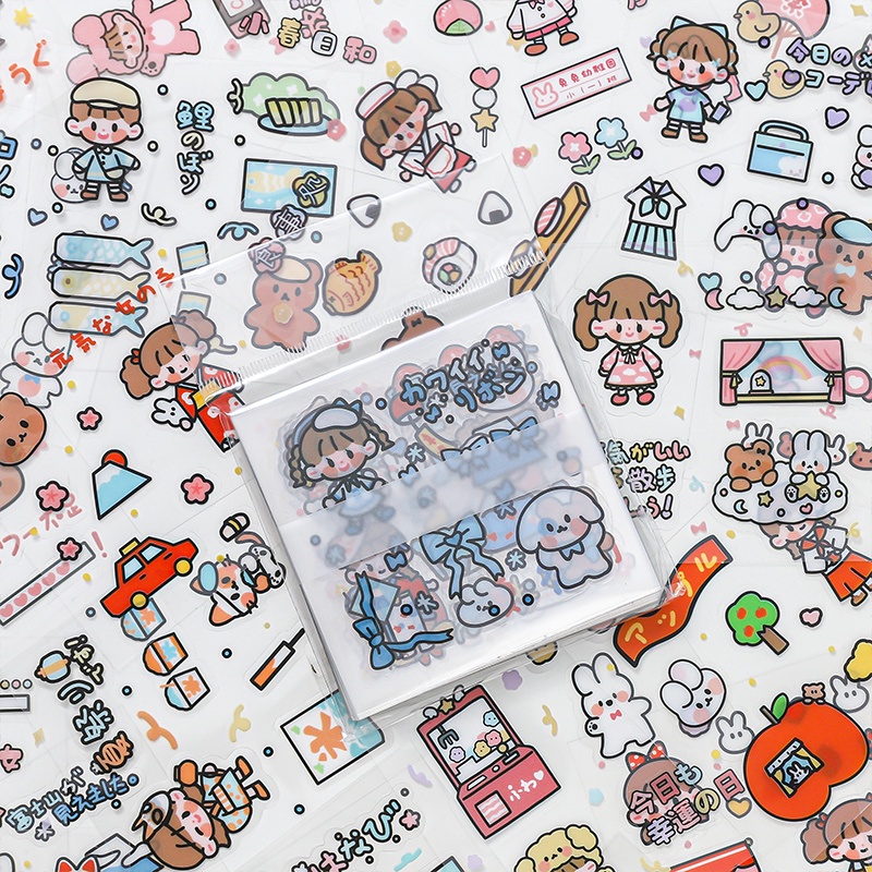 Set 100 Miếng Dán Trang Trí Sổ Tay Hình Cô Gái Hoạt Hình Dễ Thương