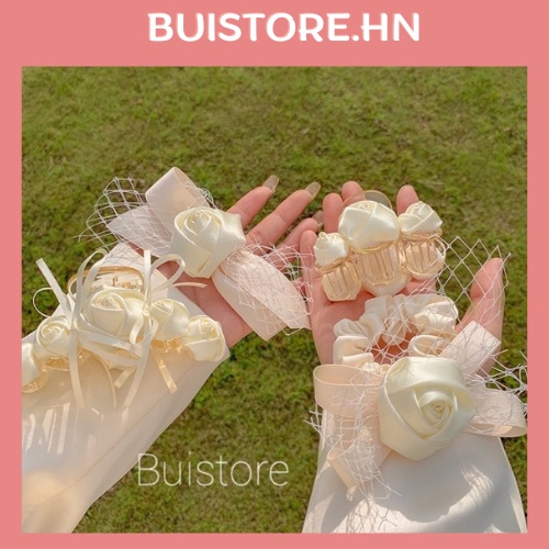 Nơ kẹp tóc, buộc tóc hình hoa lụa trắng Buistore