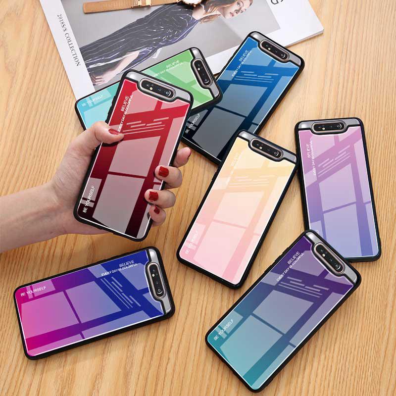 Ốp điện thoại phối mặt kính cường lực viền TPU thời trang cao cấp cho Samsung Galaxy A80 A90