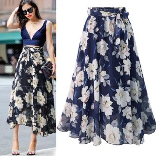 Chân Váy Chiffon Dài Lưng Thun In Hoa Thời Trang Mùa Hè Mới Cỡ S-5XL