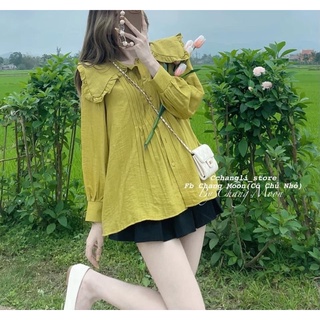 Áo sơmi cổ bèo xếp ly