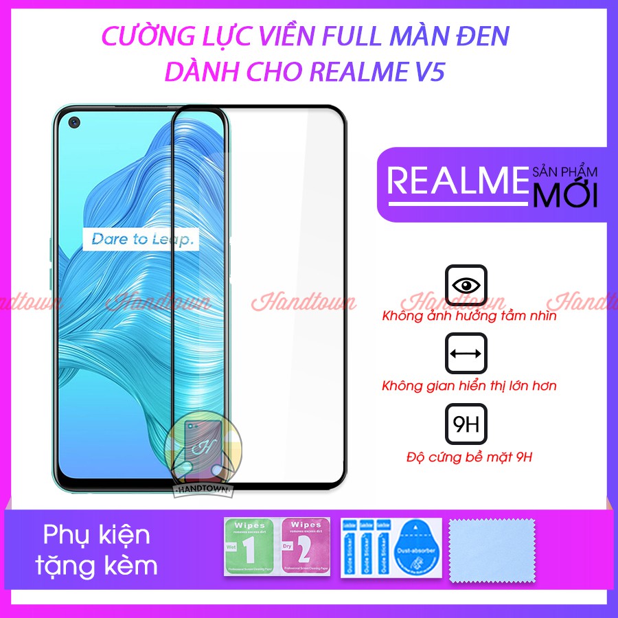 Cường Lực Full Màn Đen Full Keo Realme V5 V5 5G RealmeV5 Không Chấm Li Ti Chống Trầy Xước Va Đập Độ Trong Suốt Cao