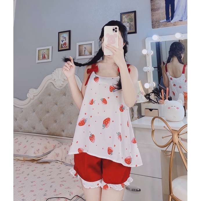 Bộ Pizama Hai Dây Phối Nơ | BigBuy360 - bigbuy360.vn