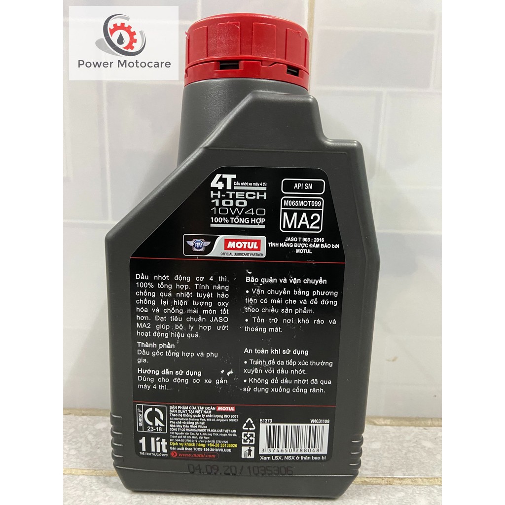 Nhớt tổng hợp xe số Honda, Yamaha, mô tô PKL Motul H-Tech 100 4T 10W40 1L