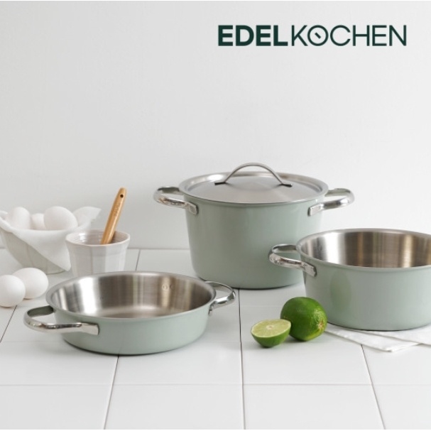 Bộ 3 nồi mini 5 lớp size 20cm phủ gốm Edelkochen - Màu Xanh Mint/Đỏ