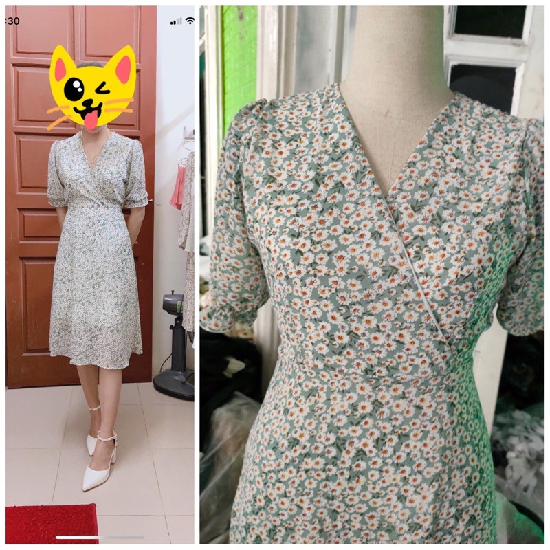 Đầm Hoa Xoè Vintage Tay Bo Dễ Thương