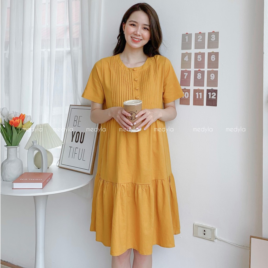 Váy bầu xinh mùa hè linen cho bầu đi chơi, du lịch, đám cưới cực xinh - Đầm bầu công sở thiết kế Medyla - VS730