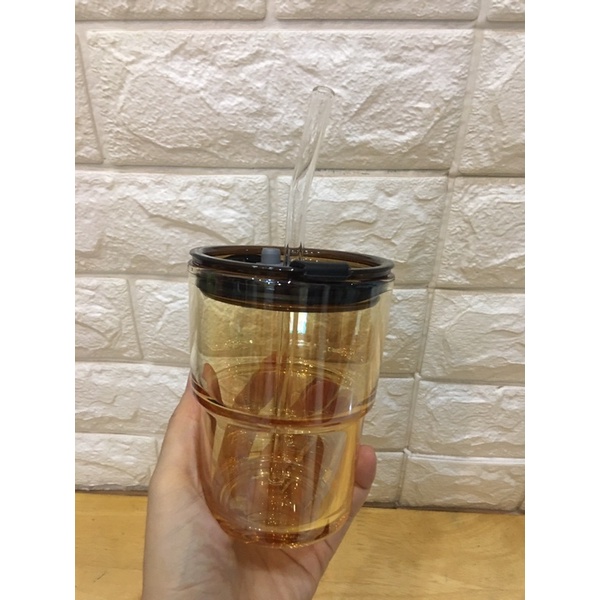 LY THUỶ TINH BỌC DA KÈM ỐNG HÚT 420ML