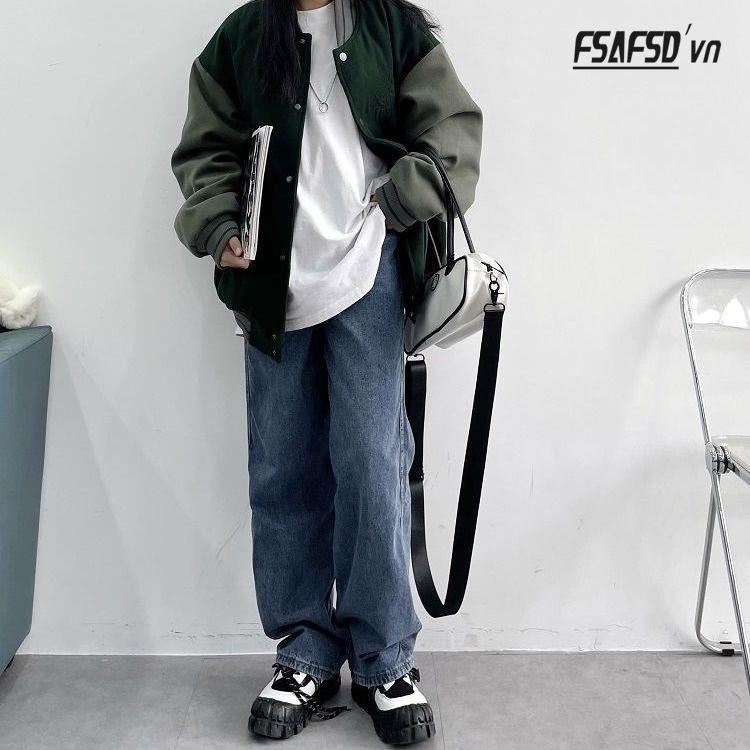 Áo Khoác Bóng Chày Vải Cotton Dày Dáng Rộng Kiểu Retro Mỹ Thời Trang Thu Đông Cho Nam Và Nữ