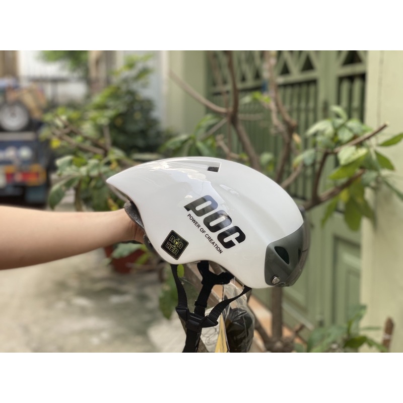 MŨ THỂ THAO NHẬP KHẨU POC 01 Trắng Bóng ĐUÔI NHỌN CHÍNH HÃNG, KÈM KÍNH VÀ Fullbox, BH 12 tháng