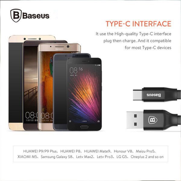 Cáp sạc và truyền dữ liệu 23cm tốc độ cao Baseus LV104-BK USB Type C (23cm hỗ trợ Quick charge 3.0) Giá rẻ nhất shopee