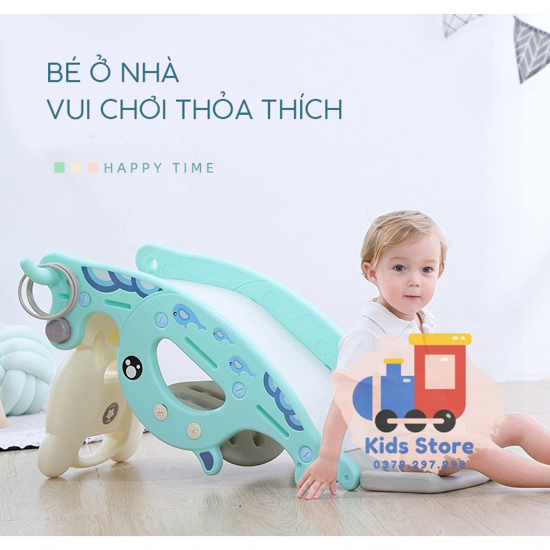 Cầu Trượt cho bé 3 trong 1 - Cầu Trượt - Ghế Bập Bênh - Trụ Bóng Rổ chuyển đổi linh hoạt - Màu Xanh/Hồng