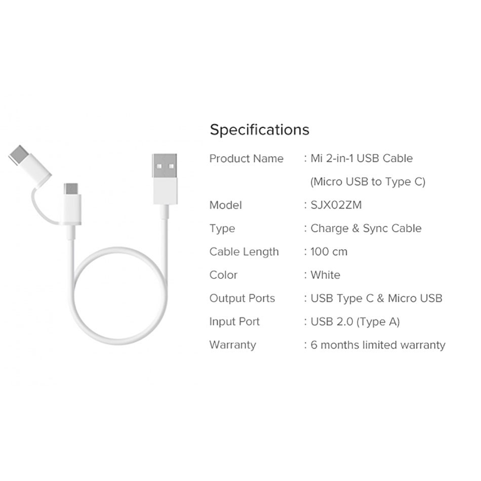 Cáp Xiaomi 2 trong 1 USB Type-C và Micro USB Xiaomi SJX02ZM (100cm), ZMI AL511 (30cm)