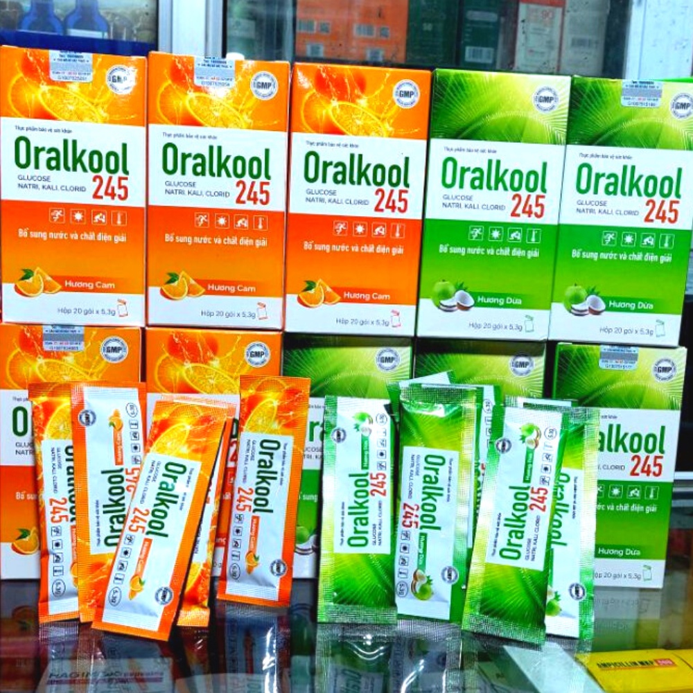Oralkool 245. Hỗ trợ bổ sung nước và chất điện giải giảm nguy cơ thiếu nước hộp 20 gói